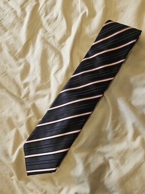 Ermenegildo Zegna Navy Blue Tie with Pink Stripes